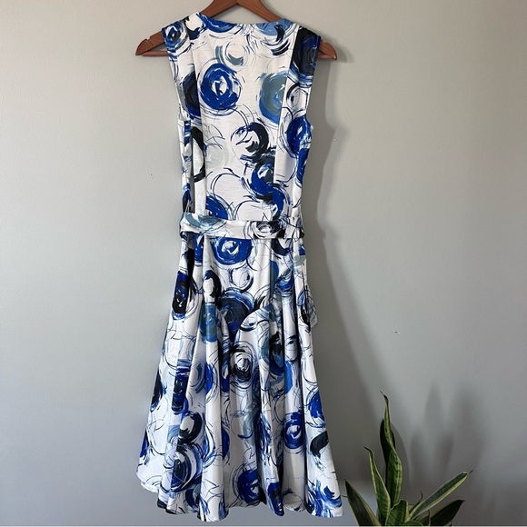 Samuel Dong Midi Dress • XS • Blue/Black/White Abstract Print - Picture 3 of 12